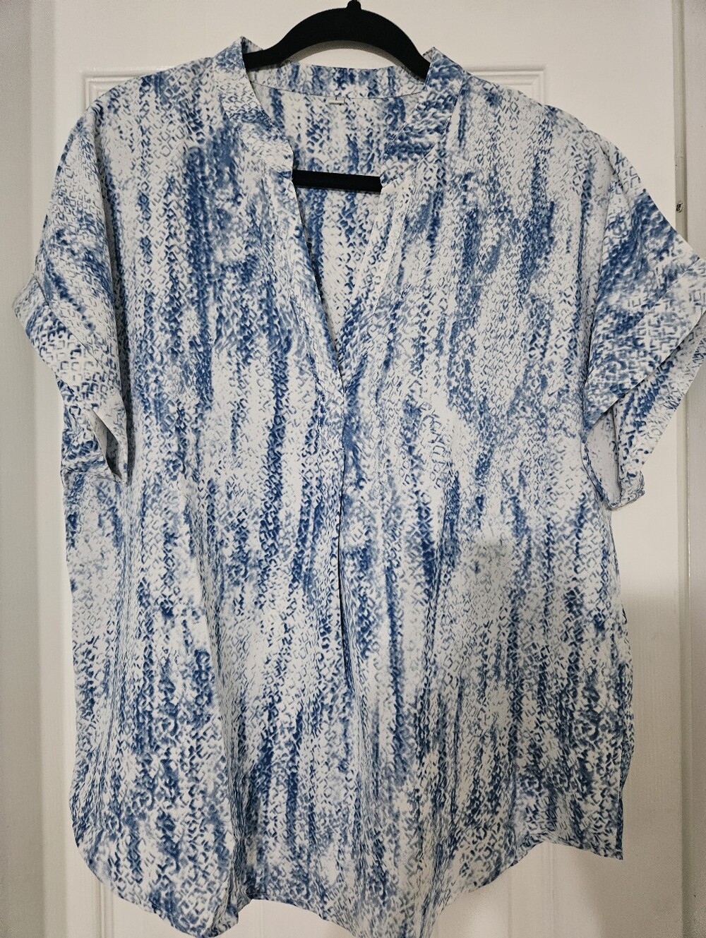 Blue White Snakeskin Print Oversized Blouse